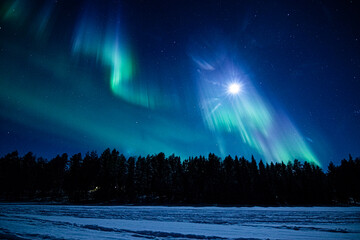 aurora over the ice lake