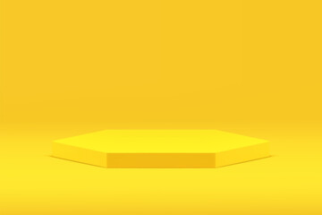 Yellow 3d hexagonal podium platform pedestal for product commercial presentation realistic vector - obrazy, fototapety, plakaty