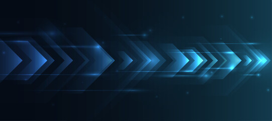 blue glowing arrow light background. Future digital growth technology