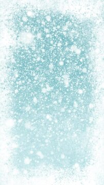 Snow background loop with icy grunge window texture. Winter, Christmas. Vertical video.