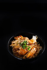 Grilled Chicken teriyaki rice Japanese food isolated in black background