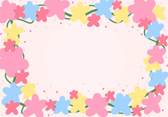 vector background Pink and red flowers nature. Pastel pink wallpaper with dotted pattern and yellow flowers