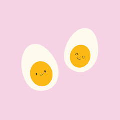 Cute sweet eggs characters. Happy faces eggs on isolated pink background. Kawaii face.Vector illustration cartoon flat style.