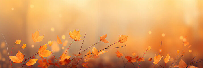 autumn yellow leaves and blurred background. Horizontal banner. Copy space for text