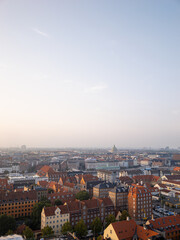 Fototapeta na wymiar Aerial drone shot of the cityscape of Copenhagen, Denmark during sunset