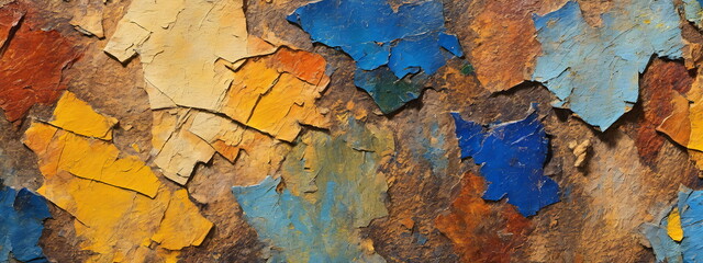 Banner. Vintage Nahaufnahme abstrakte raue bunte mehrfarbige blau gelbe Kunstmalerei Textur, mit Öl-Acryl-Pinselstrich