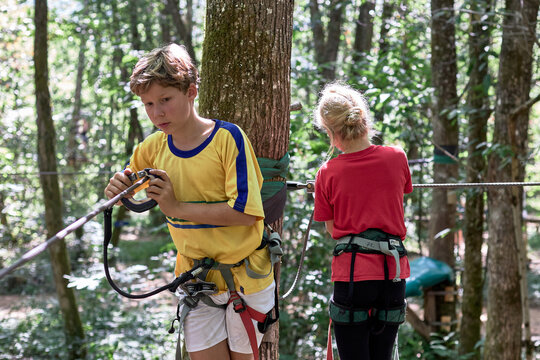 Aventure en accrobranche deux enfants s'&eacute;clatent