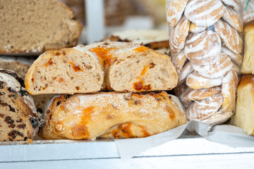 Traditional cornbread at a vibrant local market