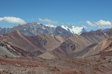 Mount mountain slopes blue sky. Parque provincial Aconcagua, Mendoza Argentina