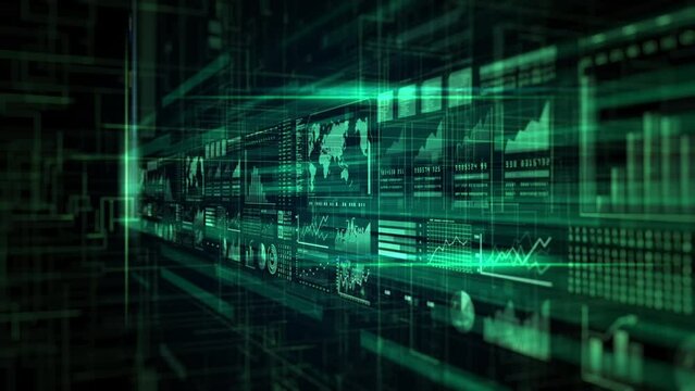 Big data analysis for business, and commerce concepts. Chart data animation background for broker, banking, corporate, and accounting