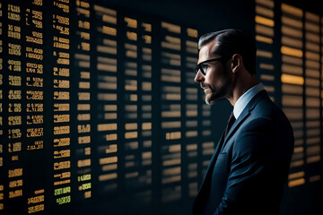 Fototapeta premium Businessman Vision - Businessman Looking at Screen - Trader - stock and shares Businessman - Eyes on the Future - Generative AI