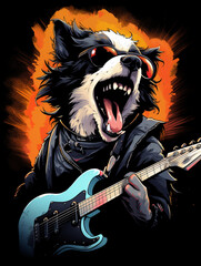 rocker dog with guitar t shirt design, for print design