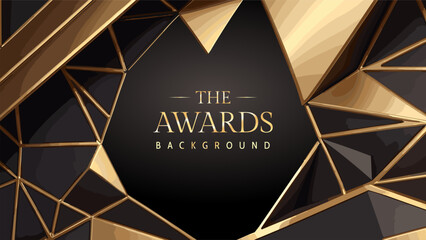 Black golden polygonal awards graphics background. Luxury premium corporate abstract design. Elegant realistic paper cut textured style 3d. Modern template certificate. Vector illustration.