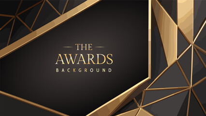 Black golden polygonal awards graphics background. Luxury premium corporate abstract design. Elegant realistic paper cut textured style 3d. Modern template certificate. Vector illustration.