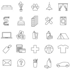 Product signs symbols icons elements for shop websites emblems lines goods for sale commerce vector illustration