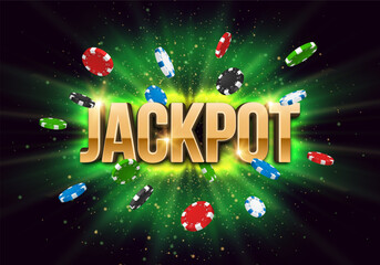 Shining sign Jackpot with poker chips on a bright background. Vector illustration.