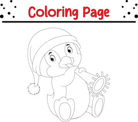 Happy Christmas penguin coloring page for children.