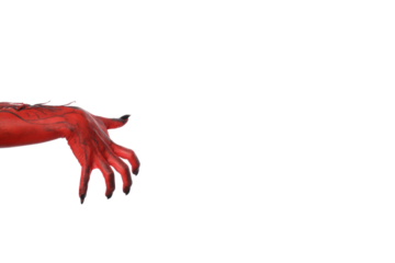 PNG, Red female hand with black nails, isolated on white background