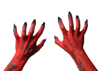 PNG, Red female hands with black nails, isolated on white background