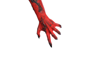 PNG, Red female hand with black nails, isolated on white background