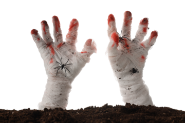 PNG, Ground and hands in white bandage with blood, isolated on white background
