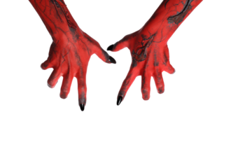 PNG, Red female hands with black nails, isolated on white background
