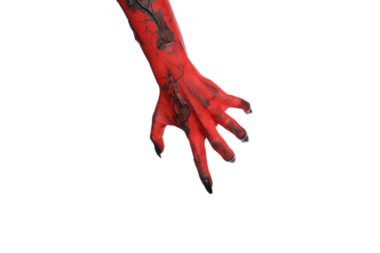PNG, Red female hand with black nails, isolated on white background