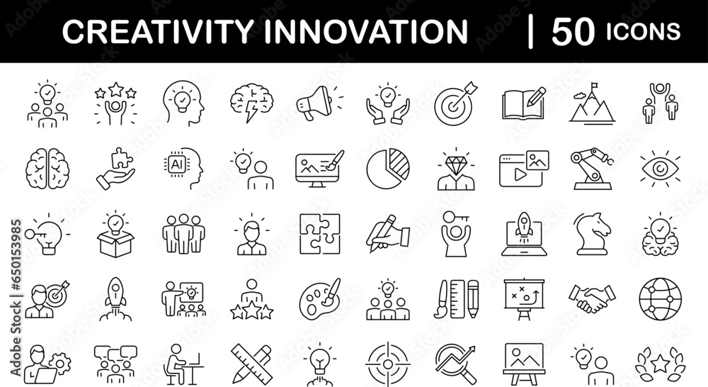 Aufkleber creativity innovation set of web icons in line style. creative business solutions icons for web and 