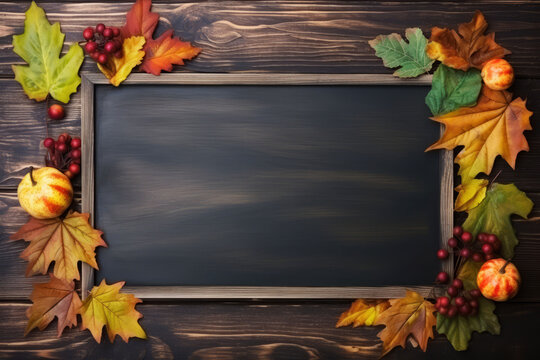 Halloween or Thanksgiving background with empty blackboard