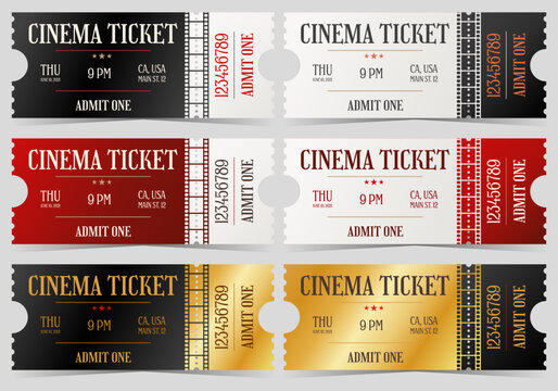 Set of cinema entry ticket in modern style to admit one