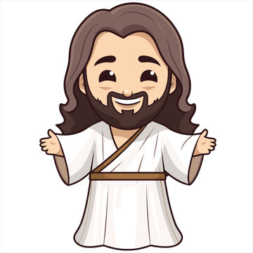 cartoon jesus smiling, welcoming, white robe clip art preview