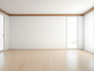 Empty room with wooden floor with white wall. 3D rendering