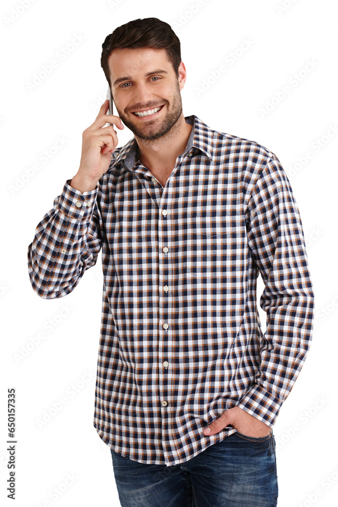 Poster business man, phone call and portrait for communication, career networking or happy discussion. youn