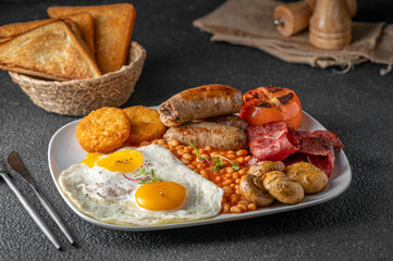 English breakfast with bacon sausage 