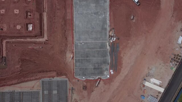 Drone shot at 200ft over construction building foundation for a Data Center