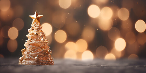 Christmas blurred background, warm bokeh soft color with a vintage tone, Decorated Christmas tree on blurred background, generative Ai