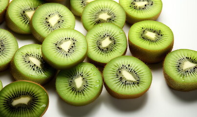 Fototapeta premium Sliced kiwis on a light background.