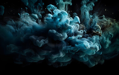 Fototapeta na wymiar Abstract dark background with a stormy blue smoke effect, Generative AI
