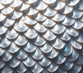 white dragon scale texture background image. Close-up 3D fantasy image of white dragon scales pattern with blank space for use in graphics.