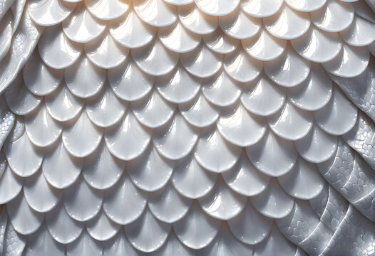 white dragon scale texture background image. Close-up 3D fantasy image of white dragon scales pattern with blank space for use in graphics.