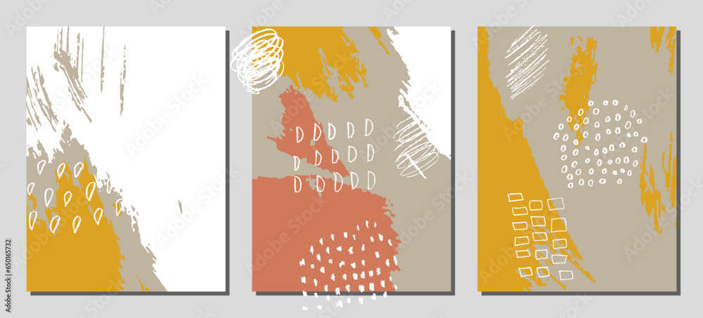 Aufkleber collection of abstract creative backgrounds. hand painted textures set. trendy graphic artwork for p