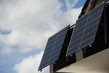 Solar modules on a balcony of an attic apartment