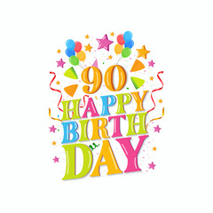 90 years happy birthday logo with balloons, vector illustration 90th Birthday Celebration design