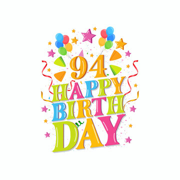 94 years happy birthday logo with balloons, vector illustration 94th Birthday Celebration design