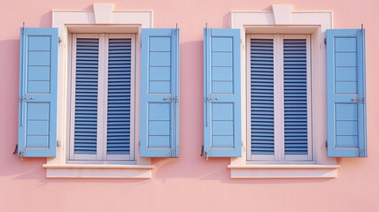Window wooden on pastel pink color painted wall