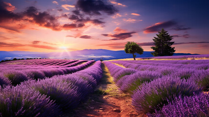 Beautiful landscape. Lavender field in summer in the morning.
