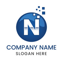 Letter N pixels logo initial design template