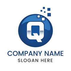Letter Q pixels logo initial design template