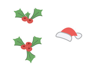 クリスマスのヒイラギとサンタクロースの帽子