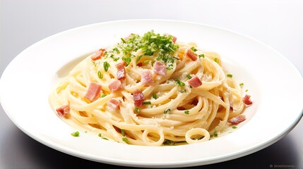 Penne pasta carbonara cream sauce - Italian food style. Food photography